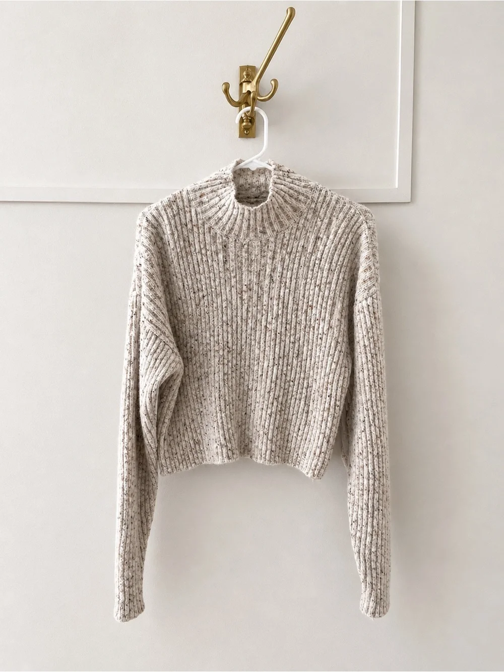 Speckled Cream Ribbed Mock Neck Sweater - Picture 1 of 5